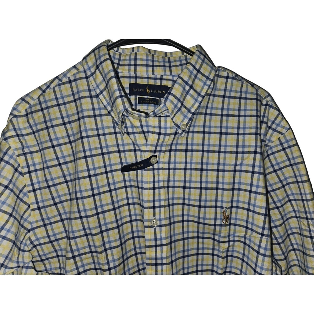 Ralph Lauren Stretch Oxford Slim Fit Shirt Men XL LS Button Plaid Check NWT